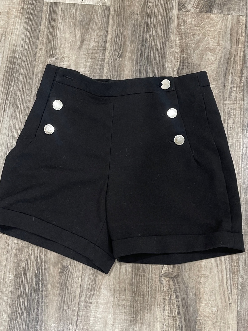 Black High-Waist Sailor Button Shorts
